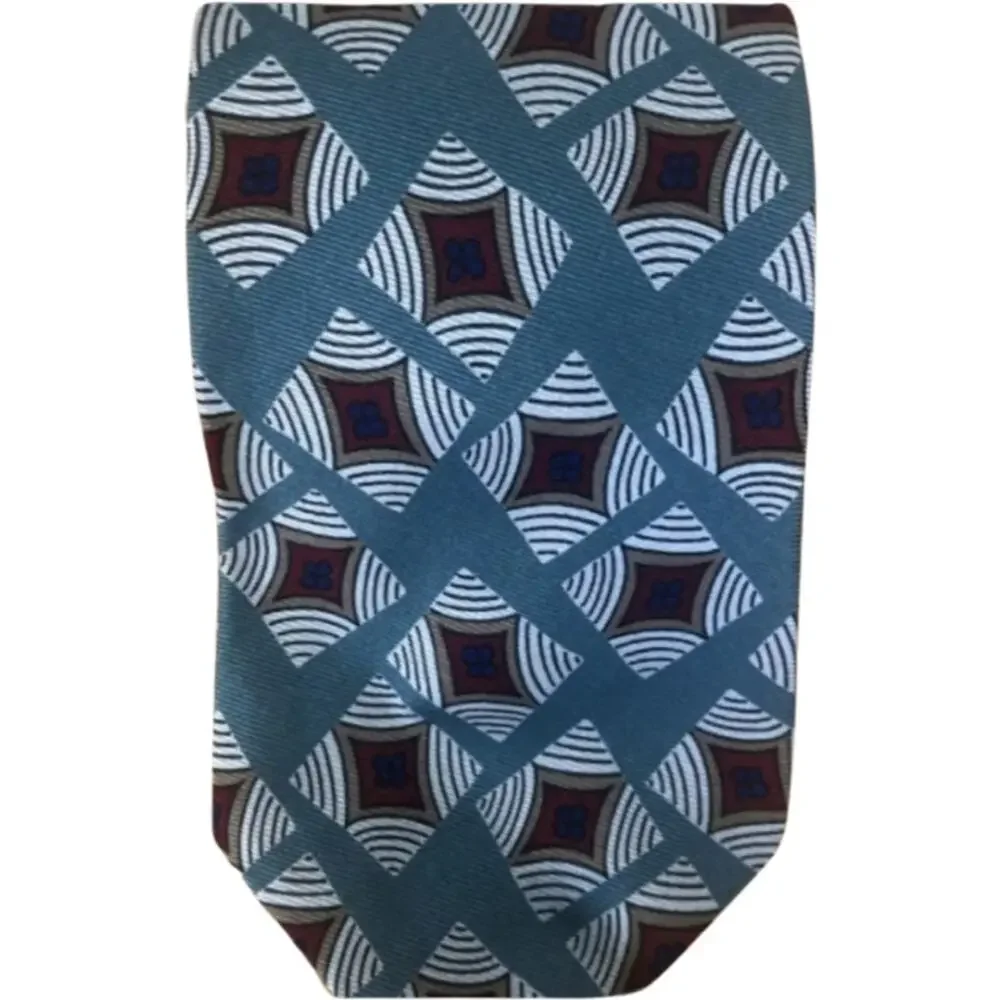 Vintage 80s Abercrombie & Fitch Striped Geometric Blue Green 100% Silk 2 Tie Lot